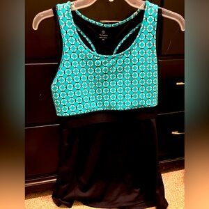 T by Talbots movement, active, gym clothing line. Aqua and Navy top - Medium